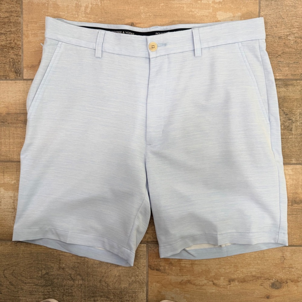 Roundtree & Yorke Performance Mens Light Blue Heather Golf Shorts 36